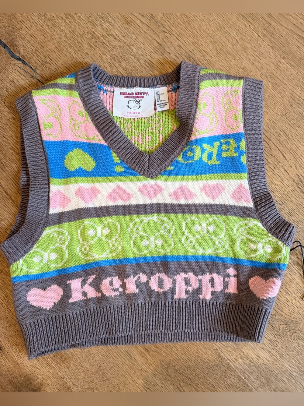 Hello Kitty girls women Colorblock Knit Vest - Pink, Green, Blue, Gray